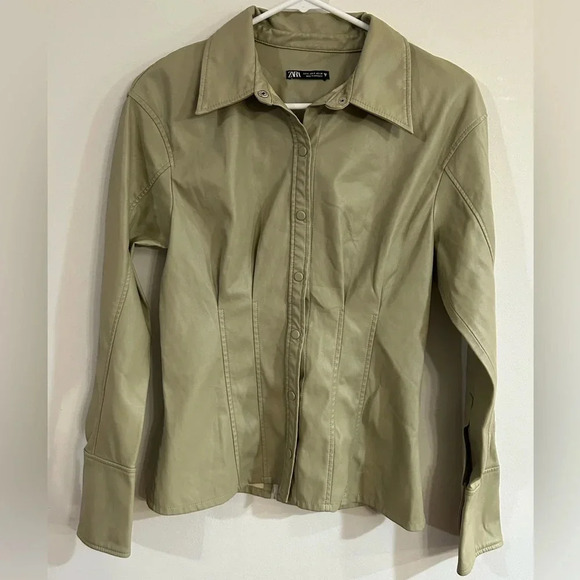 Zara Faux Leather Top Blouse Shacket Corset Seams - Picture 1 of 7